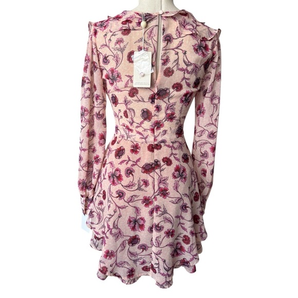 NWT For Love & Lemons Agnes Floral Plunge Mini Dress in Soft Rose XS - Picture 10 of 15